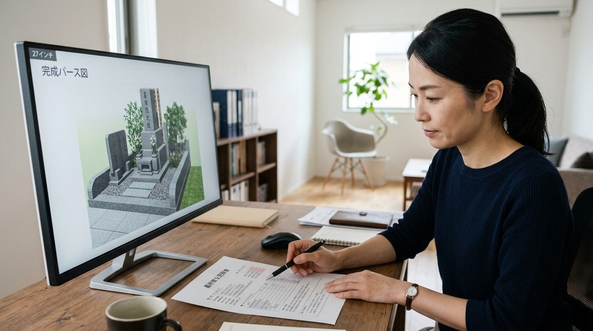 契約や設計段階の事務的なシーンを補足し、手続きの重要性を伝える。