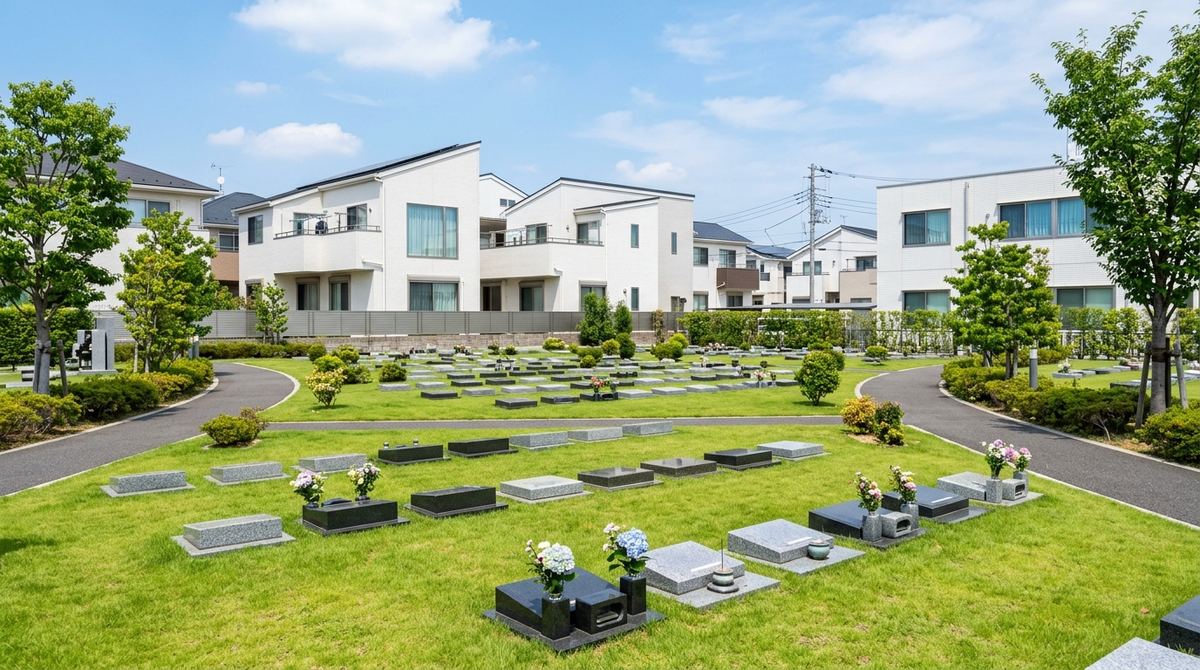 明るく開放的な霊園の様子を見せ、墓地選びのポジティブなイメージを醸成する。
