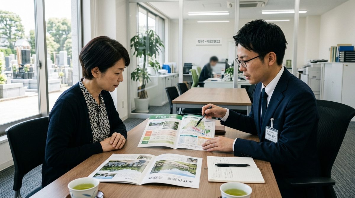 対面で相談している安心感を演出し、相談や契約の流れをイメージさせる