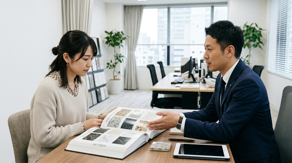 店舗での相談風景を見せることで、読者の心理的ハードルを下げ、相談のイメージを具体化する。
